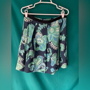 Tory Burch Simone Silk Blend Navy and Teal Floral Skirt